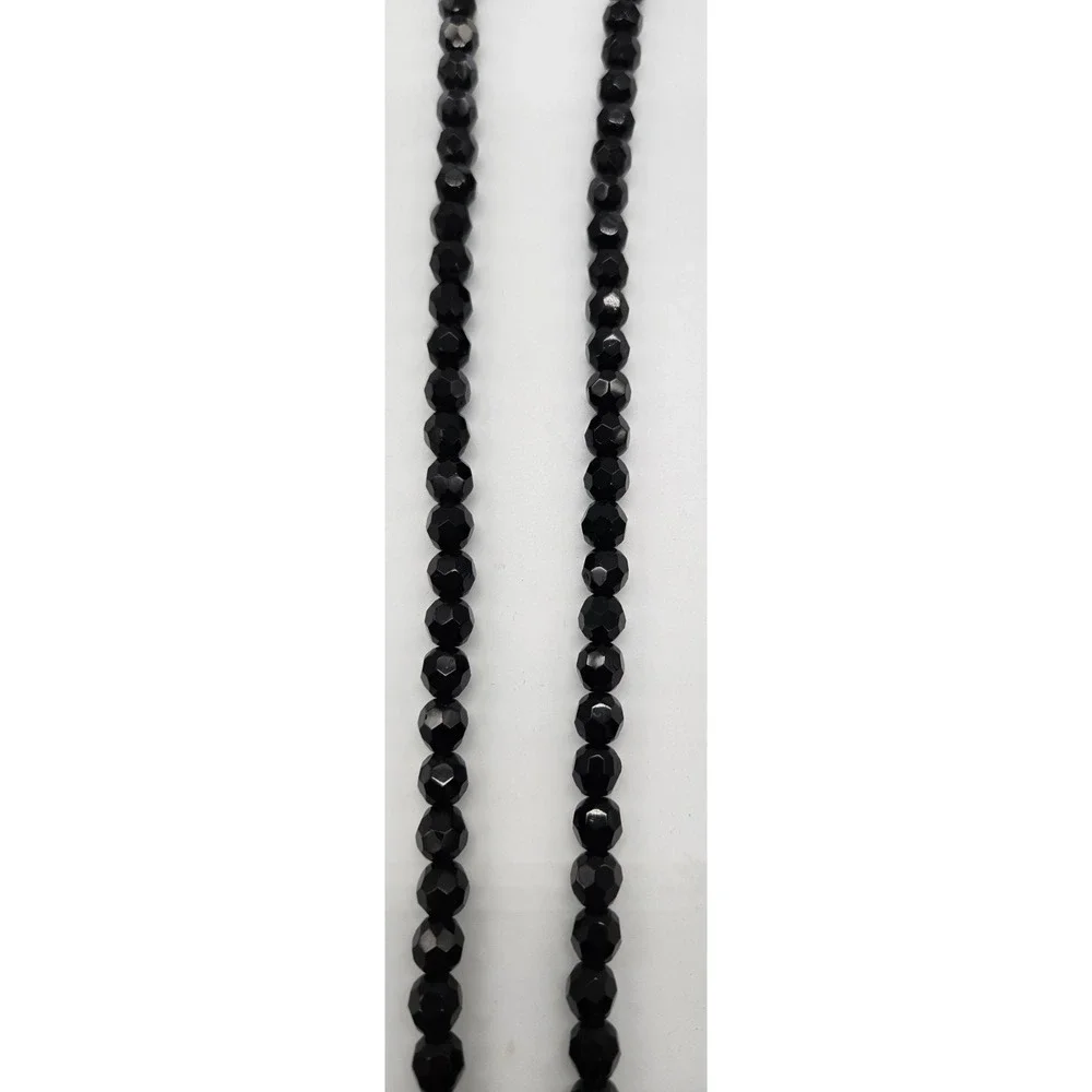 Vintage‎ JETS Faceted Black Beaded Necklace Barrel Clasp Graduated Strand